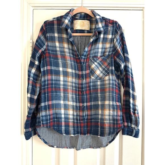 BELLA DAHL Pocket Button Down Vintage Wash Soft Flannel Plaid Shirt - Sz M - Picture 3 of 6